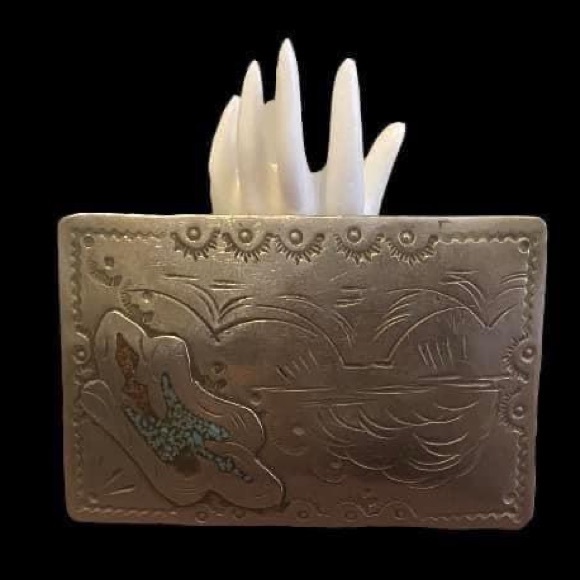 Other - FINAL SALE 👑 Vintage Turquoise Coral 
Chip Inlay Thunderbird Belt Buckle